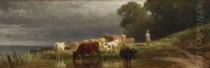 Hirtin Mit Kuhen An Der
Tranke by Friedrich Johann Voltz