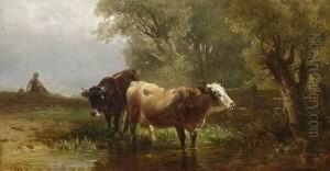 Kuhe An Der Tranke. by Friedrich Johann Voltz