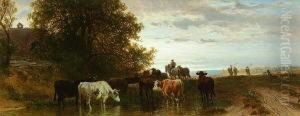 Kuhe An Der Tranke by Friedrich Johann Voltz