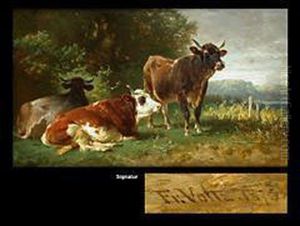 Drei Kuhe Am Waldrand by Friedrich Johann Voltz