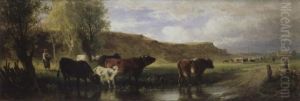 Rindern An Der Tranke by Friedrich Johann Voltz