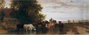 Vieh Vor Einer Wasserstelle (the Watering Hole) by Friedrich Johann Voltz