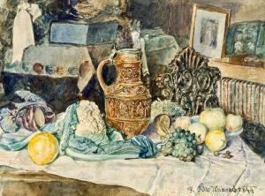 Stillleben Mit Rarenerkrug, Fruchten Und Gemuse by Rudolf Ritter von Alt