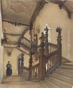 On The Staircase At Castle Rozmberk On The Vltava