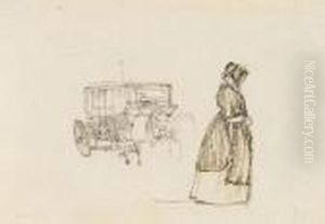 Dame Vor Einer Kutsche by Rudolf Ritter von Alt