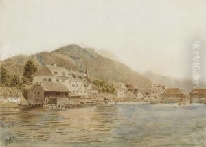 Gmunden Am Traunsee - Blick Uber Die Traun Auf Die Kurzmuhle. by Rudolf Ritter von Alt