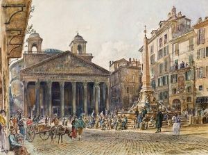"the Pantheon And The Piazza Della Rotondo In Rome" 
Watercolour On Paper by Rudolf Ritter von Alt