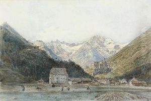 A Town In A Valley by Rudolf Ritter von Alt
