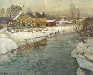 A Cottage by a Canal in the Snow by Fritz Thaulow