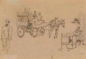 Skizzenblatt Mit Pferdewagen