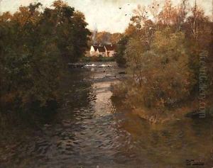 A river landscape with cottages A river landscape with cottages