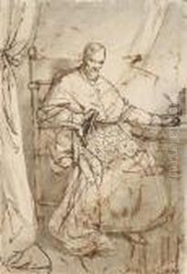 A Study Of A Seated Cardinal by Friedrich Ritter von Amerling