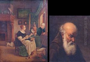 A Portrait Of A Bearded Monk; An Interior Scene With Figures A Portrait Of A Bearded Monk; An Interior Scene With Figures
