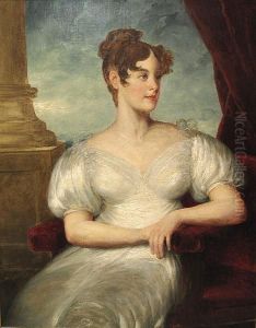 A Portrait Of A Lady, Three-quarter-length, Seated, Wearing A White Dress