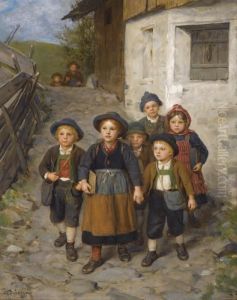 Auf Dem Schulweg (going To School) by Franz Von Defregger