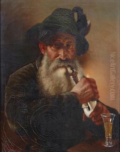 A Portrait Of A Bearded Man Smoking A Pipe