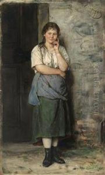 Girl Leaning Against The Wall Of A House - view 1