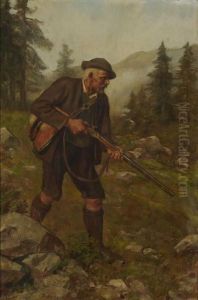 Jager In Gebirgslandschaft by Franz Von Defregger