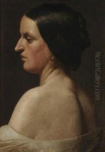 Portratstudie Einer Jungen Dame Im Profil Nach Links. Portratstudie Einer Jungen Dame Im Profil Nach Links.