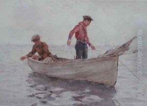 Boys fishing off Newlyn, 1920
