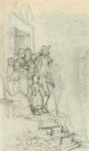 Studie Einerbauernfamilie Vor Ihrem Haus by Franz Von Defregger