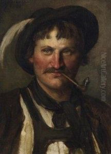 Farmer With Pipe. Signed Above Left: Defregger by Franz Von Defregger