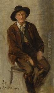 Sitzender Bauer. by Franz Von Defregger