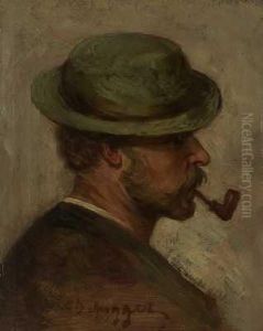 Profilportrait Eines Bartigen Mannes Mit Hut Und Pfeife by Franz Von Defregger
