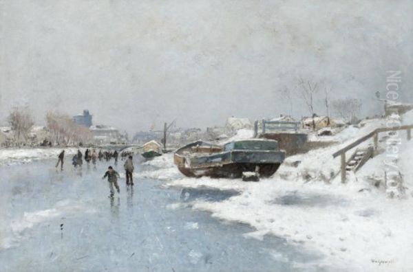 Canal Scene With Ice Skaters - view 1