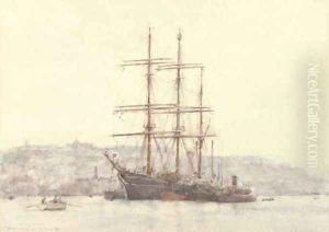 The famous Discovery lying at Falmouth by Henry Scott Tuke