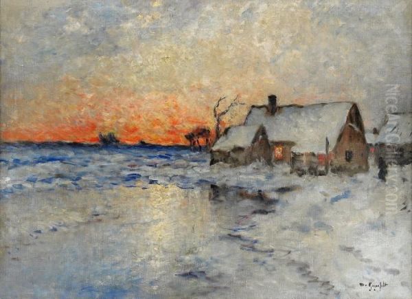 Vinterlandskap Med Gard I Aftonstamning - view 1