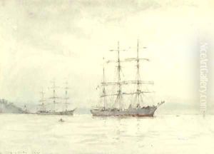 Two windjammers lying at anchor in Falmouth