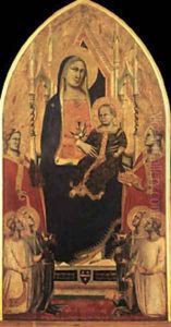 Madonna And Child Enthroned With Angels And Saints by Gaddi Taddeo
