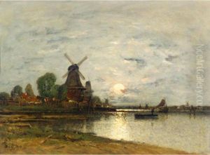 Dutch Landscape With Windmills by Wilhelm von Gegerfelt