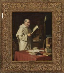 Lesender Pramonstratensermonch In Der Klosterbibliothek.