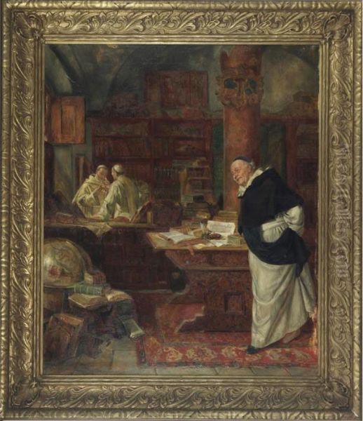 Smiling Friar In A Library Interior - view 1