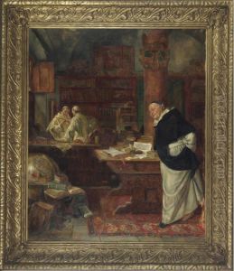 Smiling Friar In A Library Interior