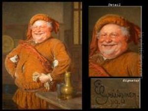 Falstaff Mit Handschuhen Neben Zinnkanne Und Weinglas by Eduard Von Grutzner