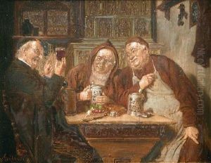 [le Vin Des Moines.] Huile Sur Panneau, Signee En Bas A Gauche by Eduard Von Grutzner