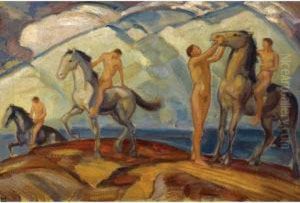 Reiter Am Bergsee (riders At A Mountain Lake) by Ludwig Von Hofmann