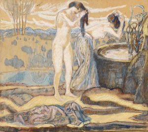 Zwei Frauen An Einem Brunnen by Ludwig Von Hofmann