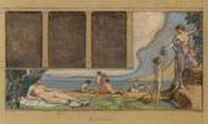 Badeszene. Dekorativer Entwurf Zu Einem Wandbild Fur Ein Berliner Treppenhaus by Ludwig Von Hofmann