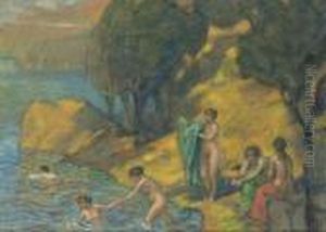 Bathers At The Lake by Ludwig Von Hofmann