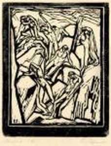 Gebrochene Kraft / Tanz Mit Tamburin / Funf Akte In Landschaft/ Springende Madchen by Ludwig Von Hofmann