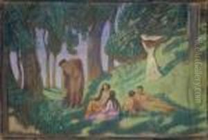 Waldidyll Mit Knaben Und Madchen by Ludwig Von Hofmann