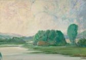 Sommerliche Flusslandschaft. by Ludwig Von Hofmann