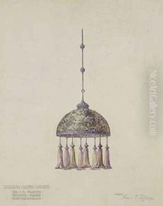 Drawing for magnolia hanging dome shade by Louis Comfort Tiffany