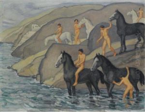 Sold For The Preservation Of The Ludwig Von Hofmann Research Archive And Collection
Zug Zur Schwemme (leading Their Horses To Water) by Ludwig Von Hofmann