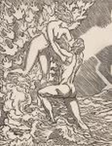 Liebespaar In Der Brandung by Ludwig Von Hofmann