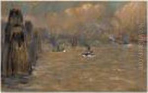 View Of The Harbour Of Hamburg by Ludwig Von Hofmann